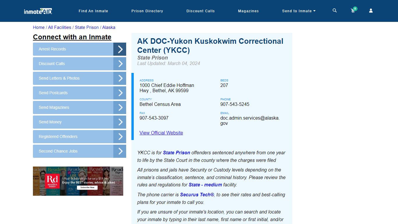 AK DOC-Yukon Kuskokwim Correctional Center (YKCC) - InmateAid