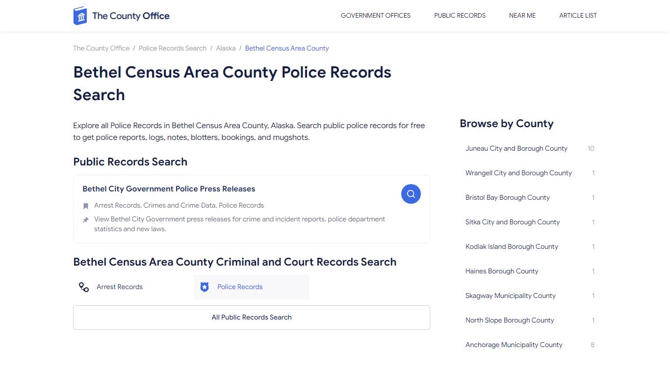 Bethel Census Area County Police Records Search