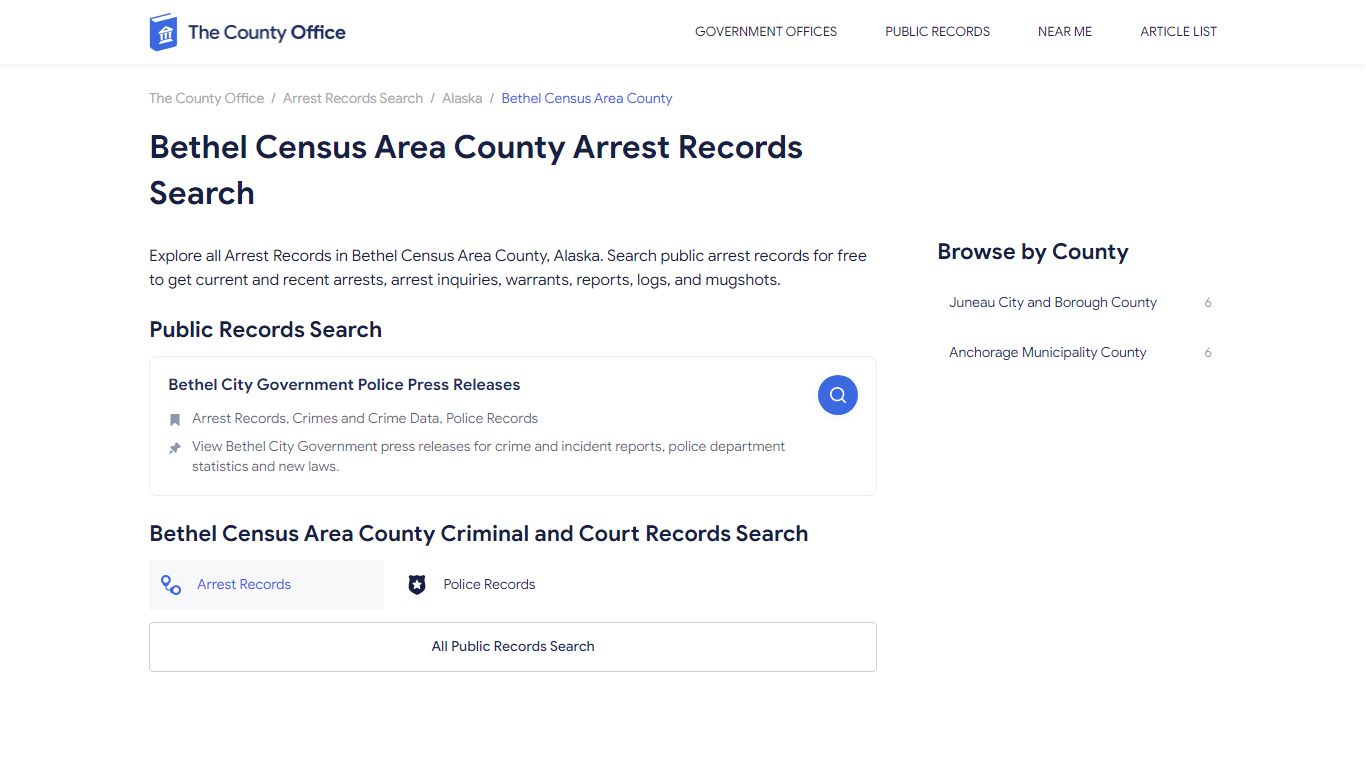 Bethel Census Area County Arrest Records Search